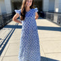 The Kristina Maxi Length Dress in Blue and Green Hand Block Print