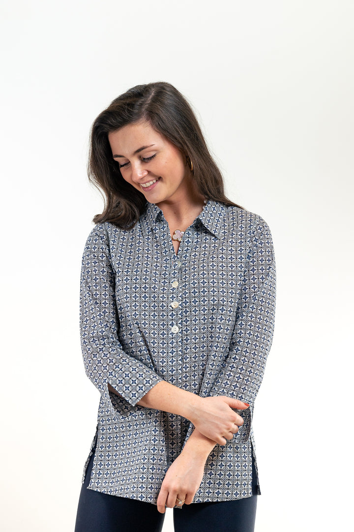 The Mason Blue, Black and White Patterned Print