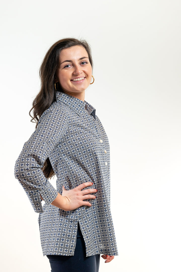 The Mason Blue, Black and White Patterned Print — view 3