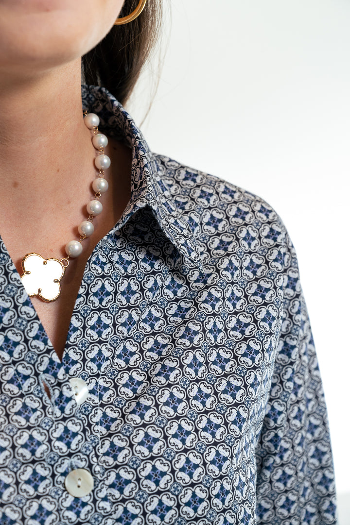 The Mason Blue, Black and White Patterned Print — view 2
