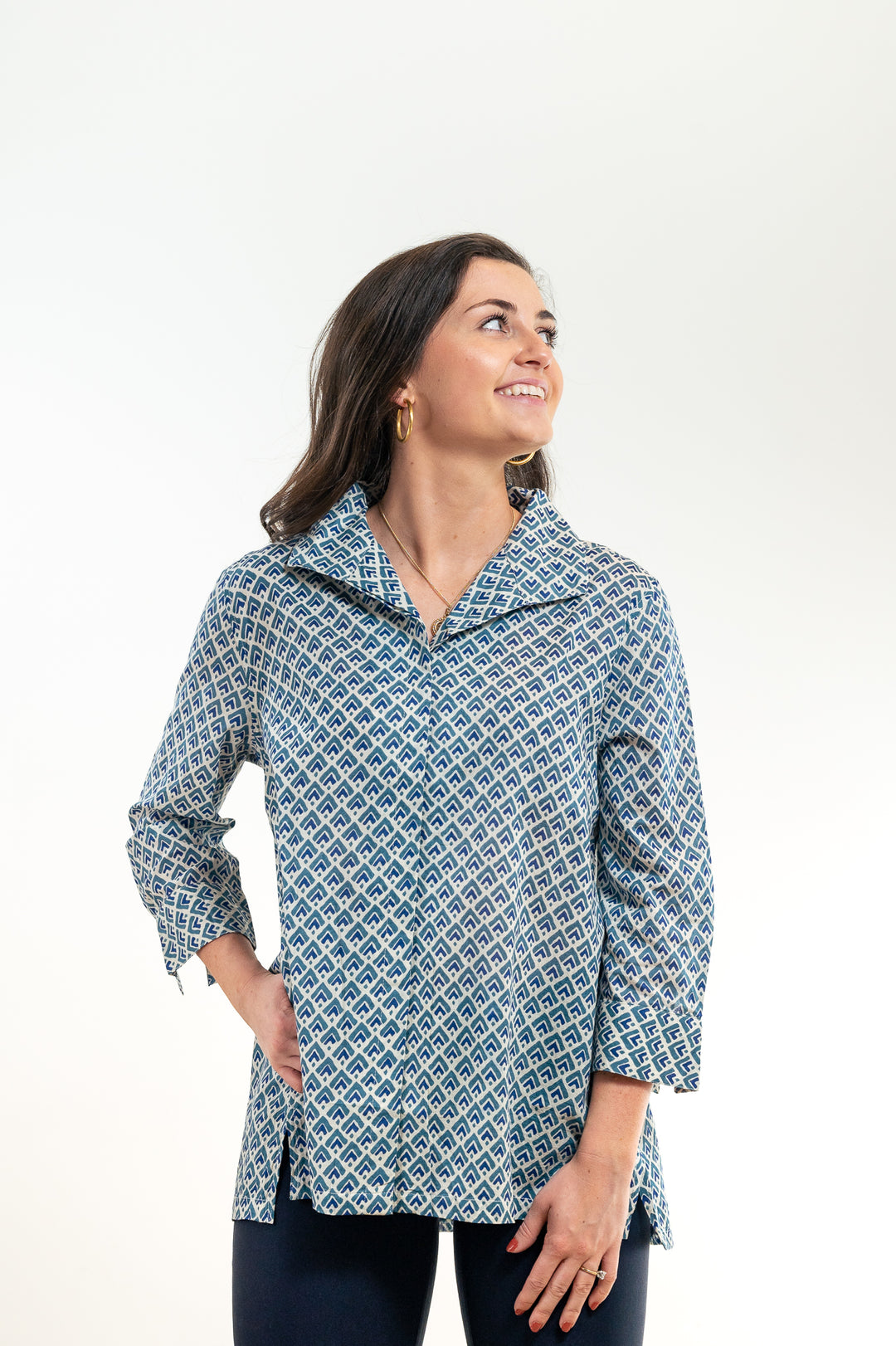 The Mimi Top is Blue Green Print — view 4