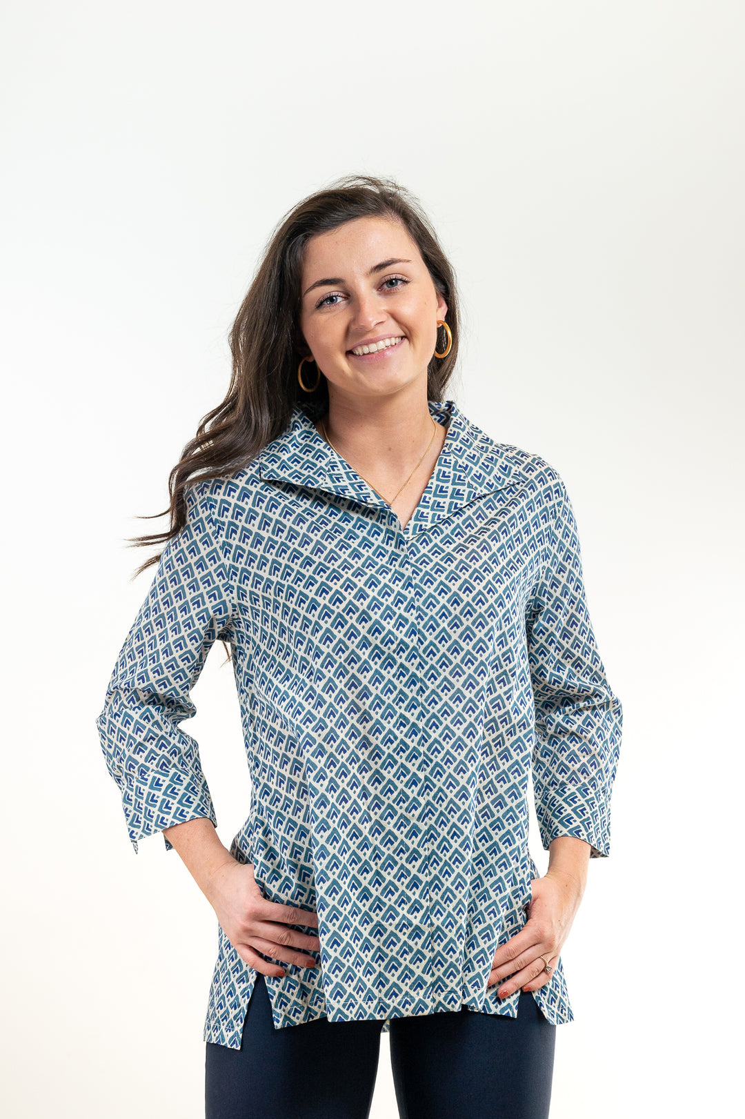 The Mimi Top is Blue Green Print