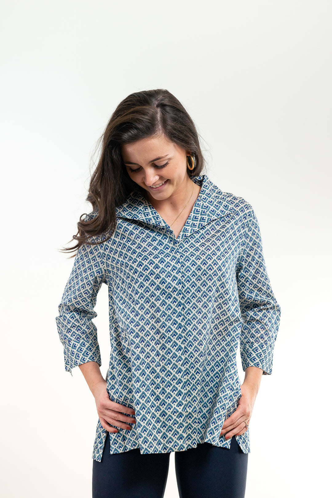 The Mimi Top is Blue Green Print — view 5