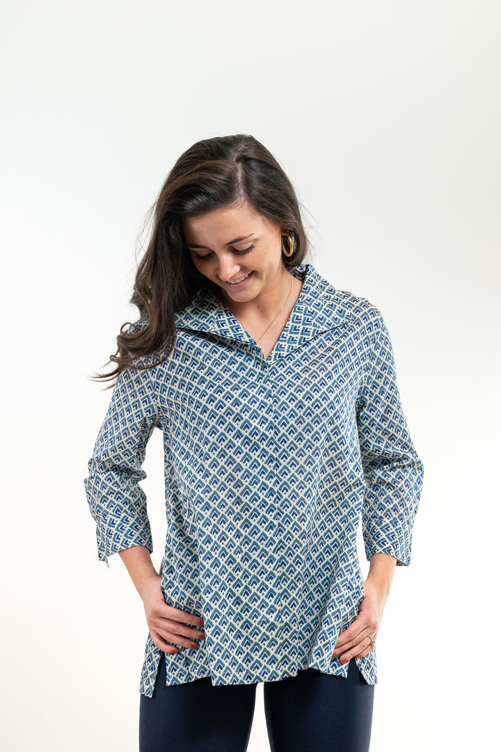 The Mimi Top is Blue Green Print — view 5