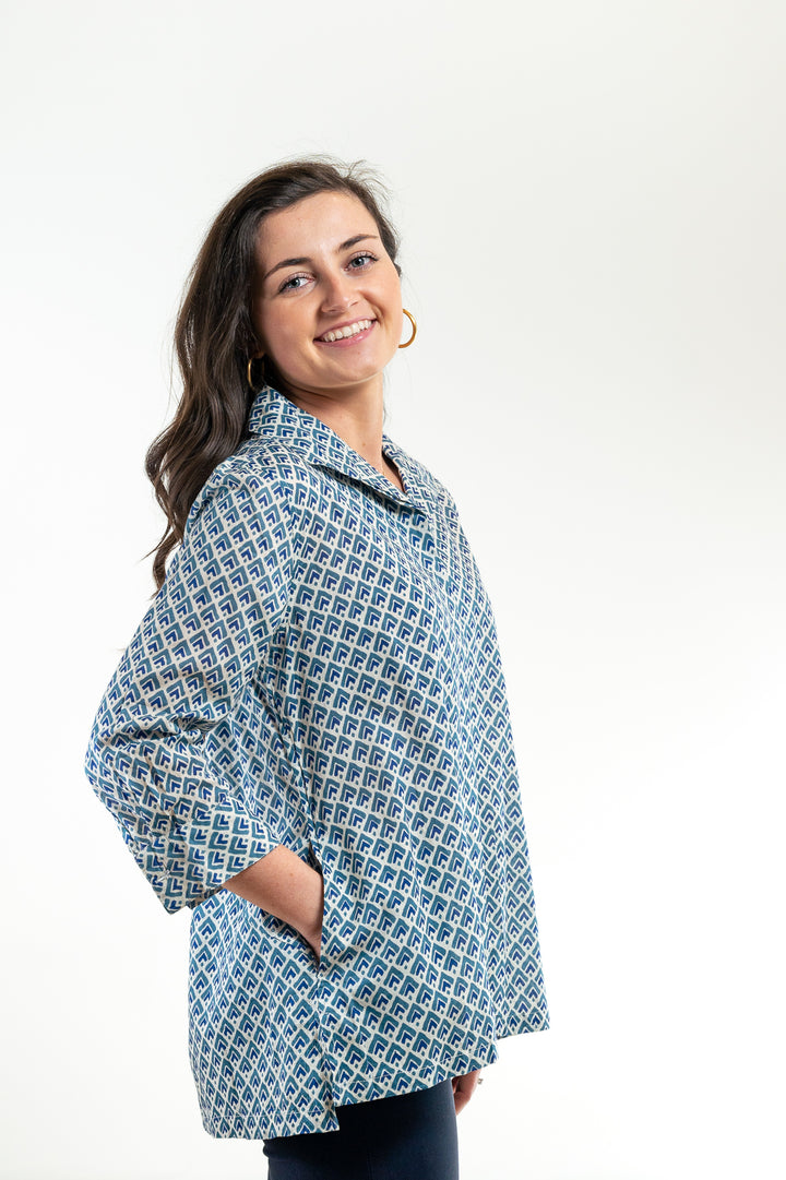 The Mimi Top is Blue Green Print — view 3