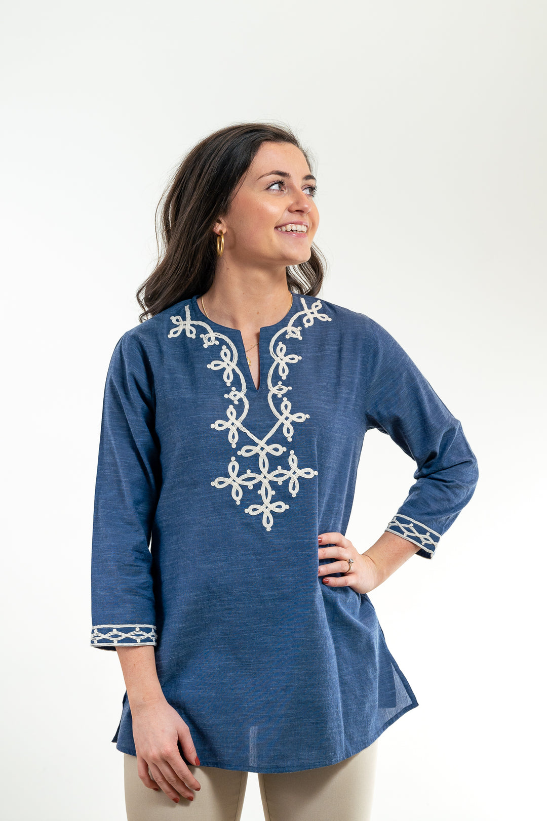 The Brie Embroidered Tunic in Blue — view 3