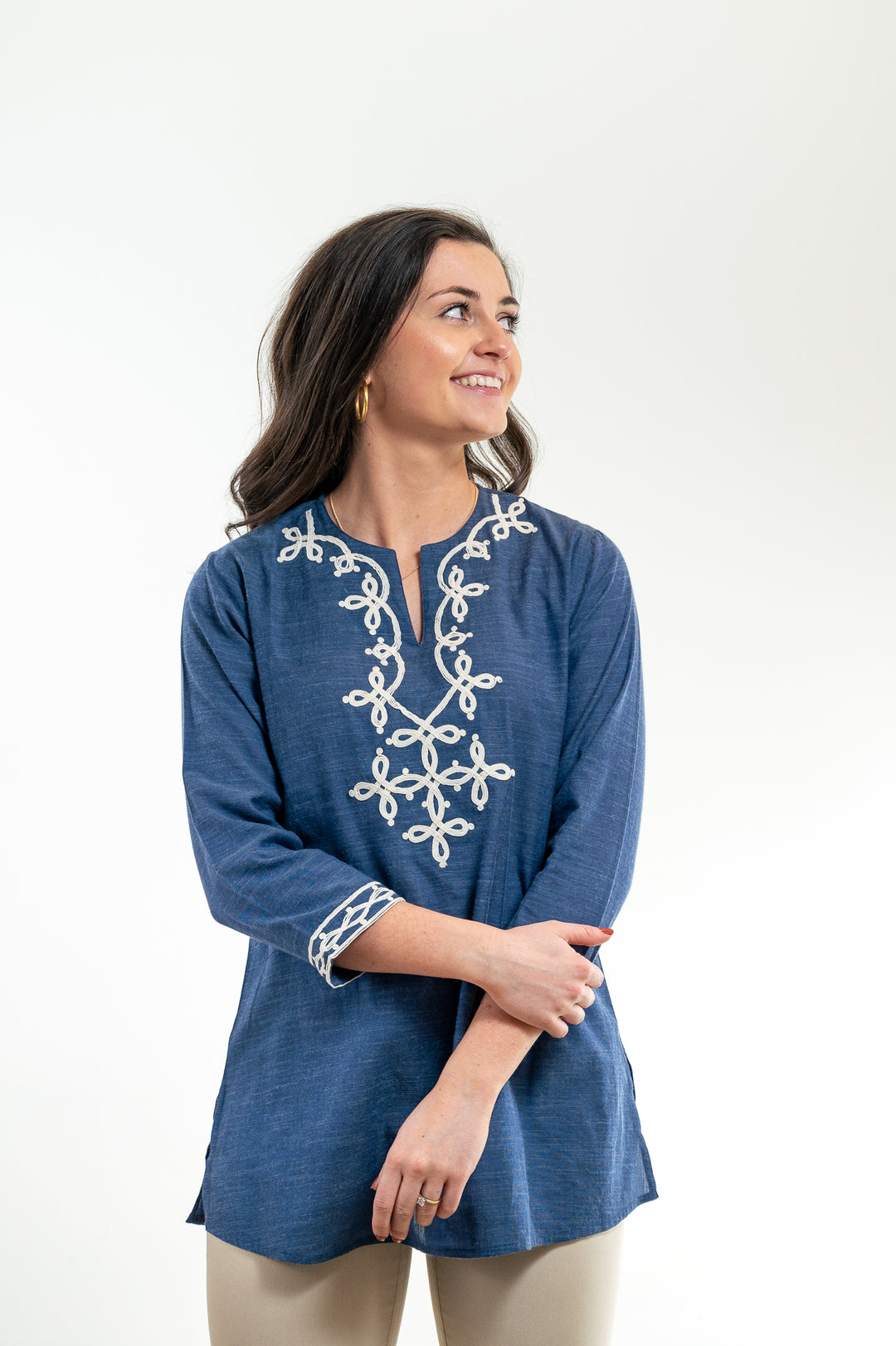 The Brie Embroidered Tunic in Blue