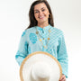 The Wyatt Button Front Block Print Top in Turquoise