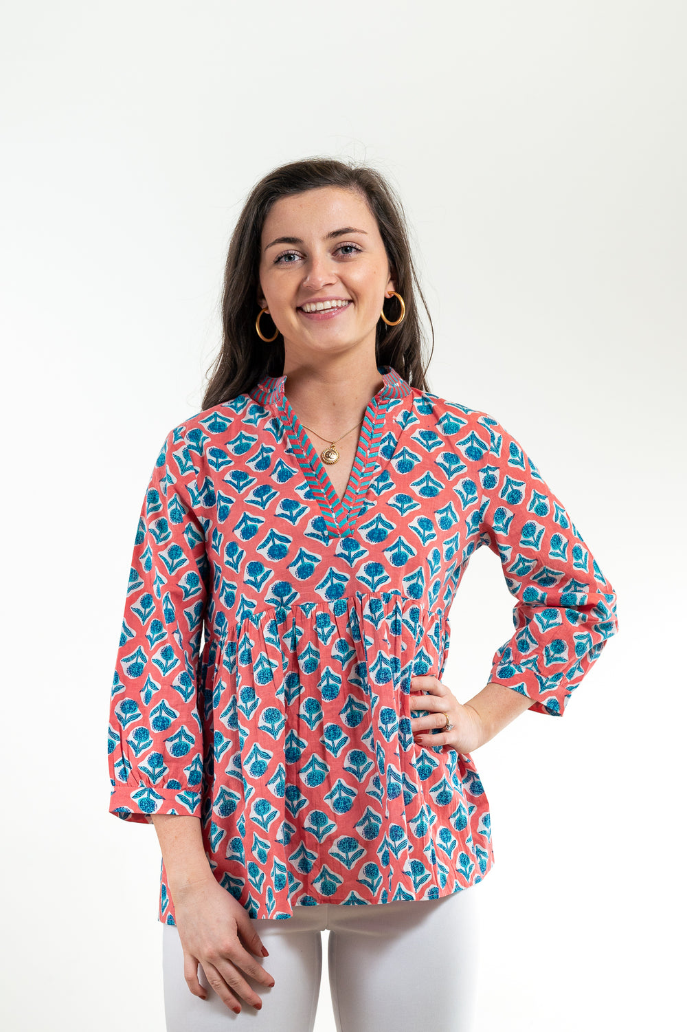 The Morley Cotton Embroidered Top in Coral — view 2
