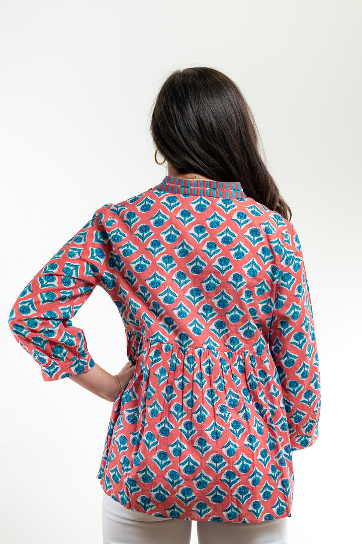 The Morley Cotton Embroidered Top in Coral — view 4