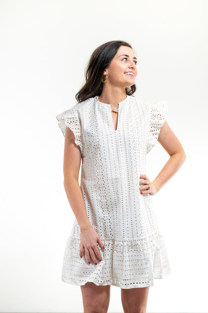 The Willow Dress in White Embroidered Eyelet — view 3