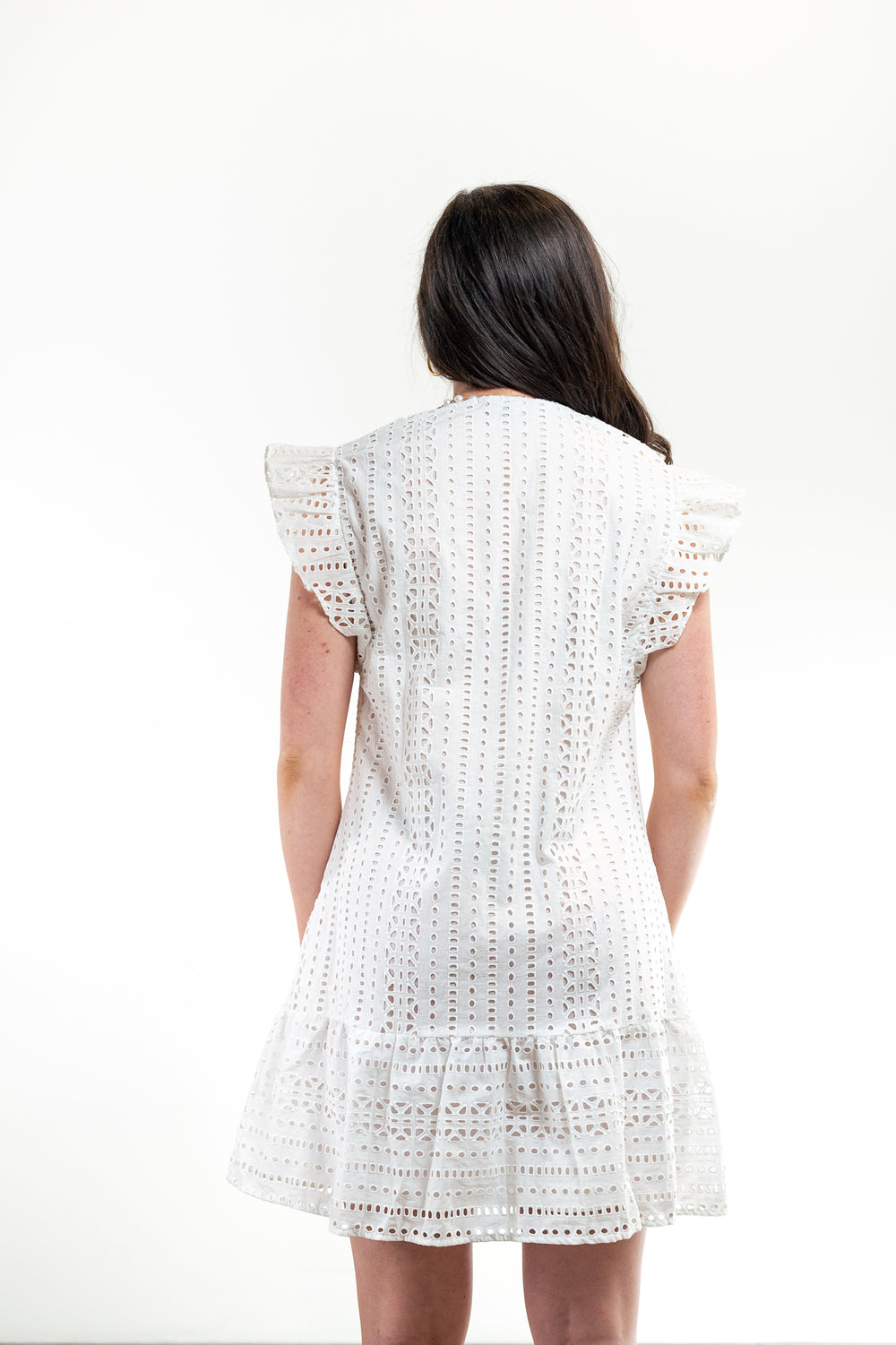 The Willow Dress in White Embroidered Eyelet — view 2