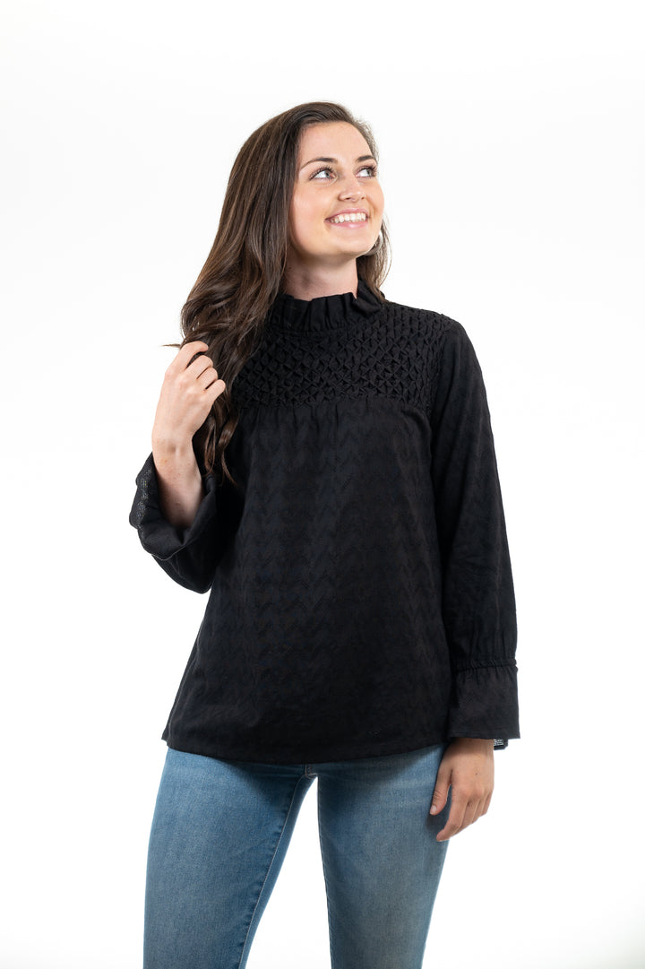 The Vineyard Smocked top in Midnight Black — view 3