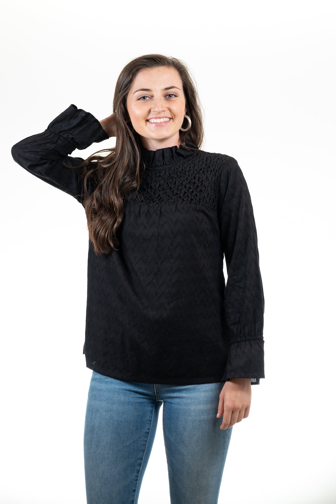 The Vineyard Smocked top in Midnight Black