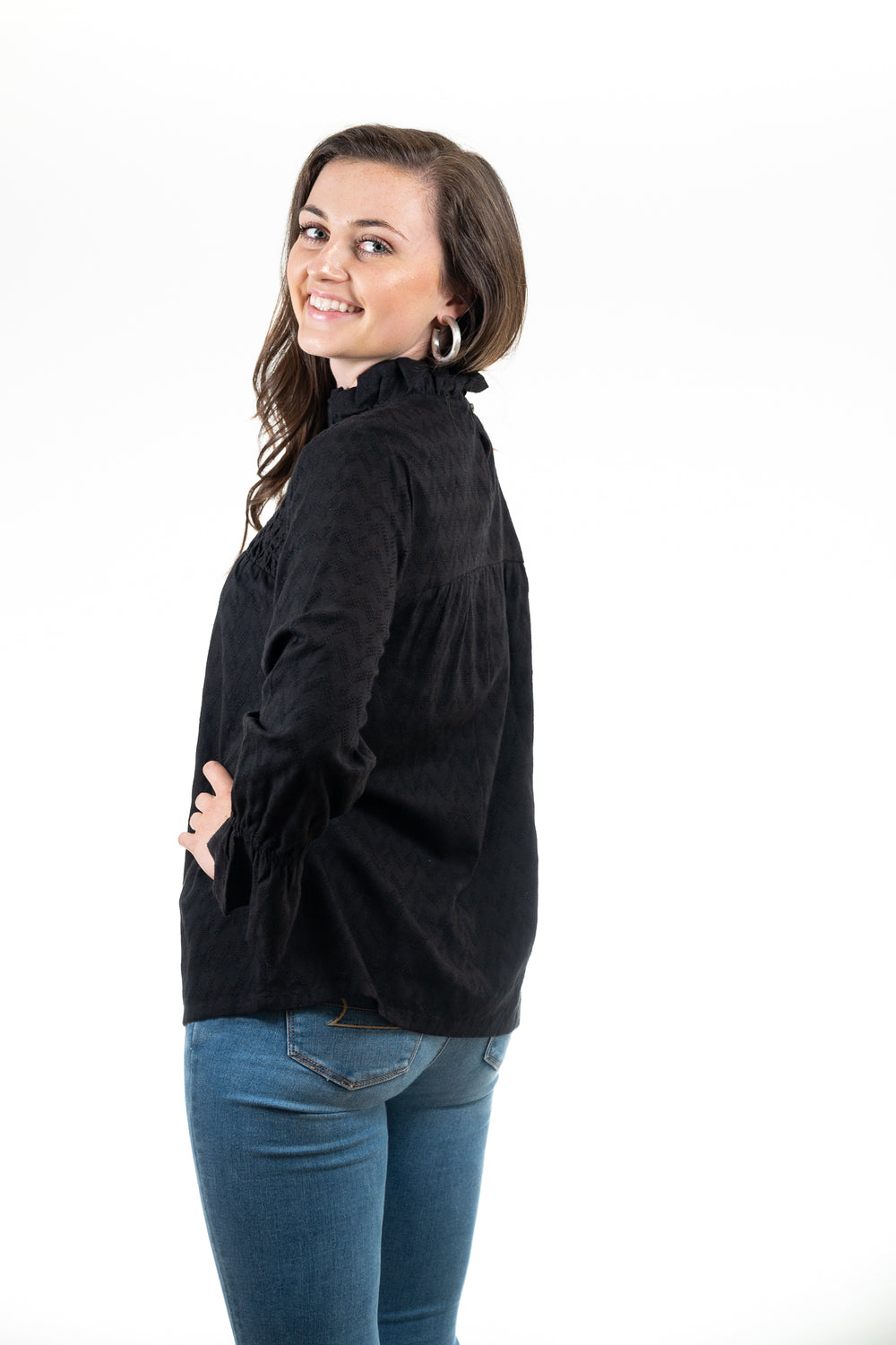 The Vineyard Smocked top in Midnight Black — view 2
