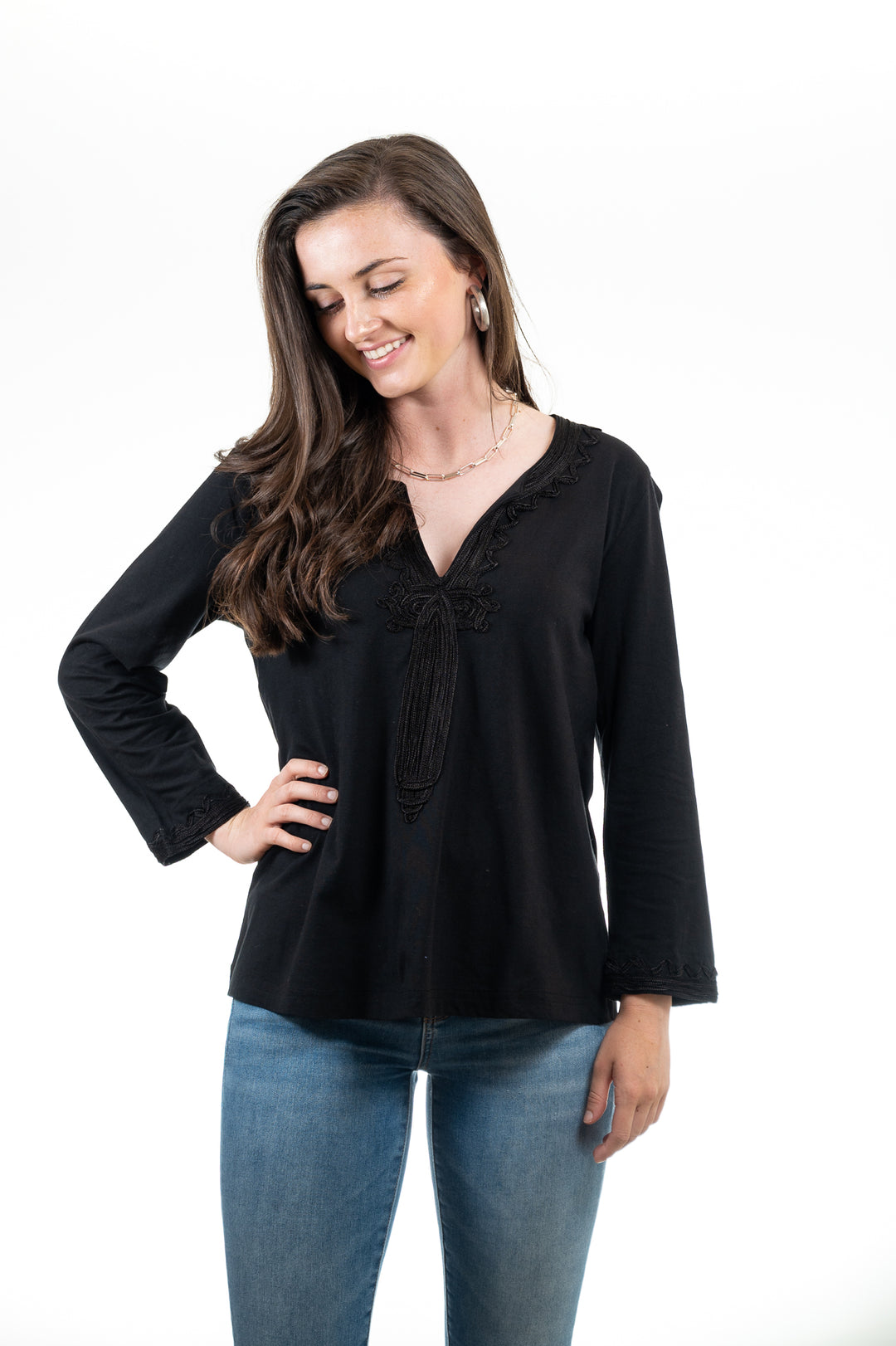 The Gigi Scroll Knit Tunic in Ribbon Red — view 4