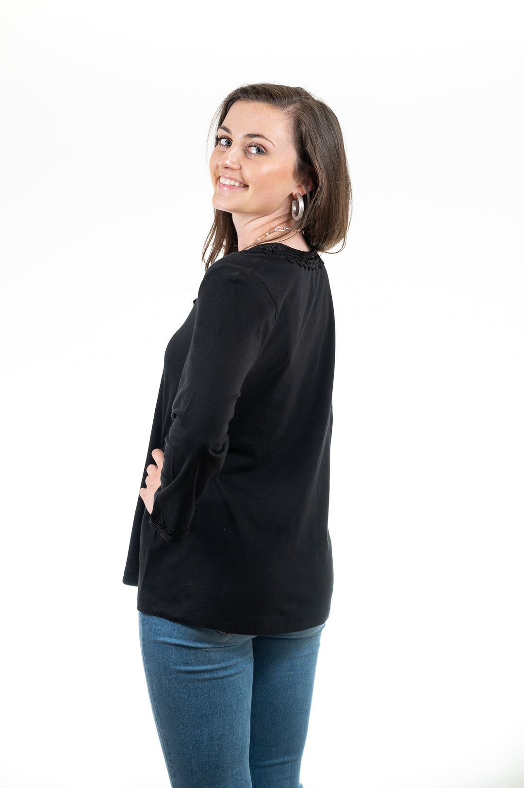 The Gigi Scroll Knit Tunic in Ribbon Red — view 2