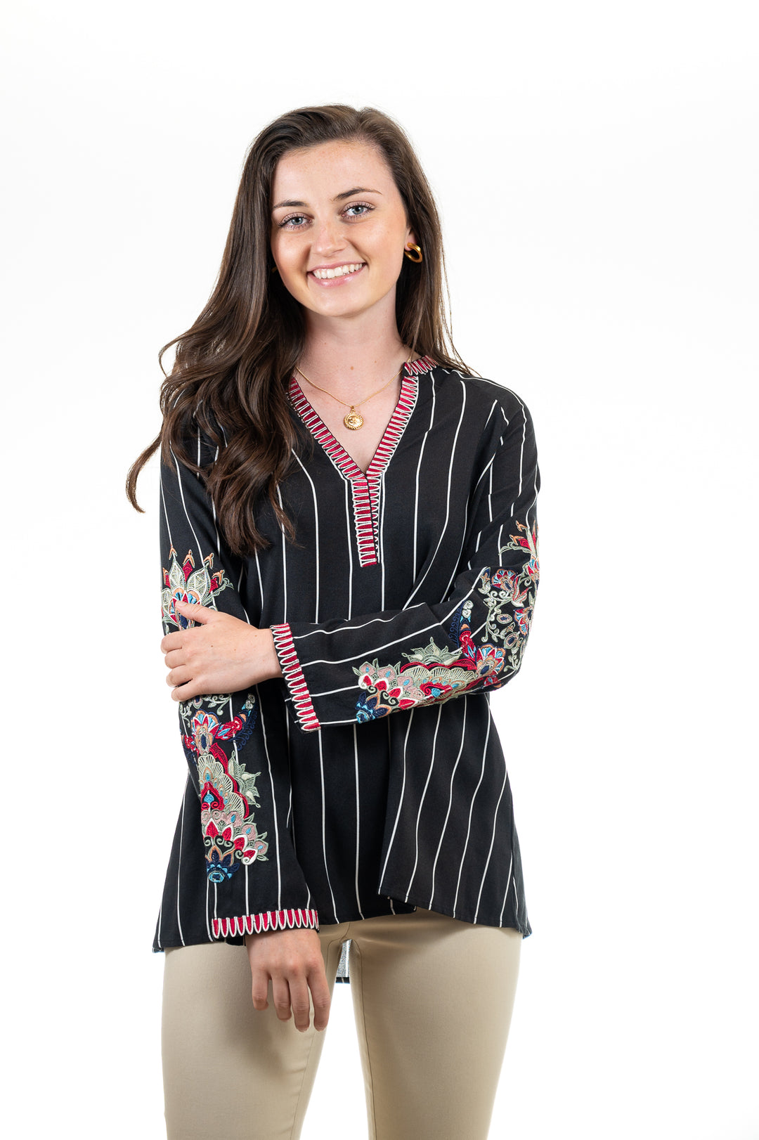 The Antiqua Embroidered Tunic In Black and White