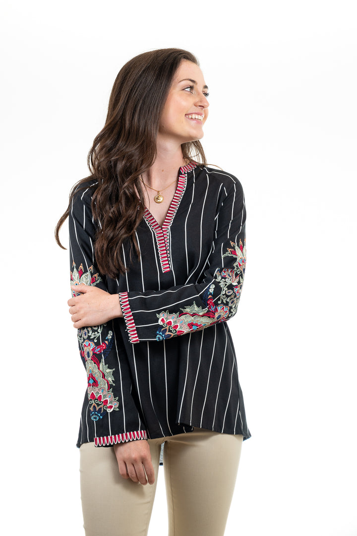 The Antiqua Embroidered Tunic In Black and White — view 4
