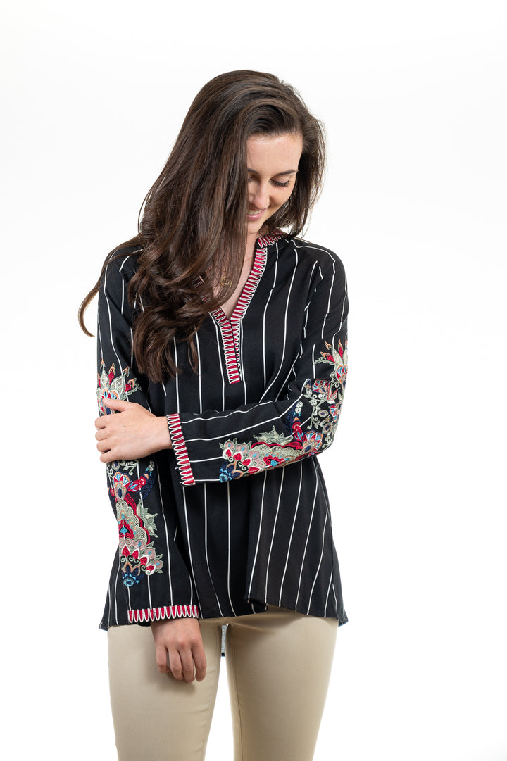 The Antiqua Embroidered Tunic In Black and White — view 3