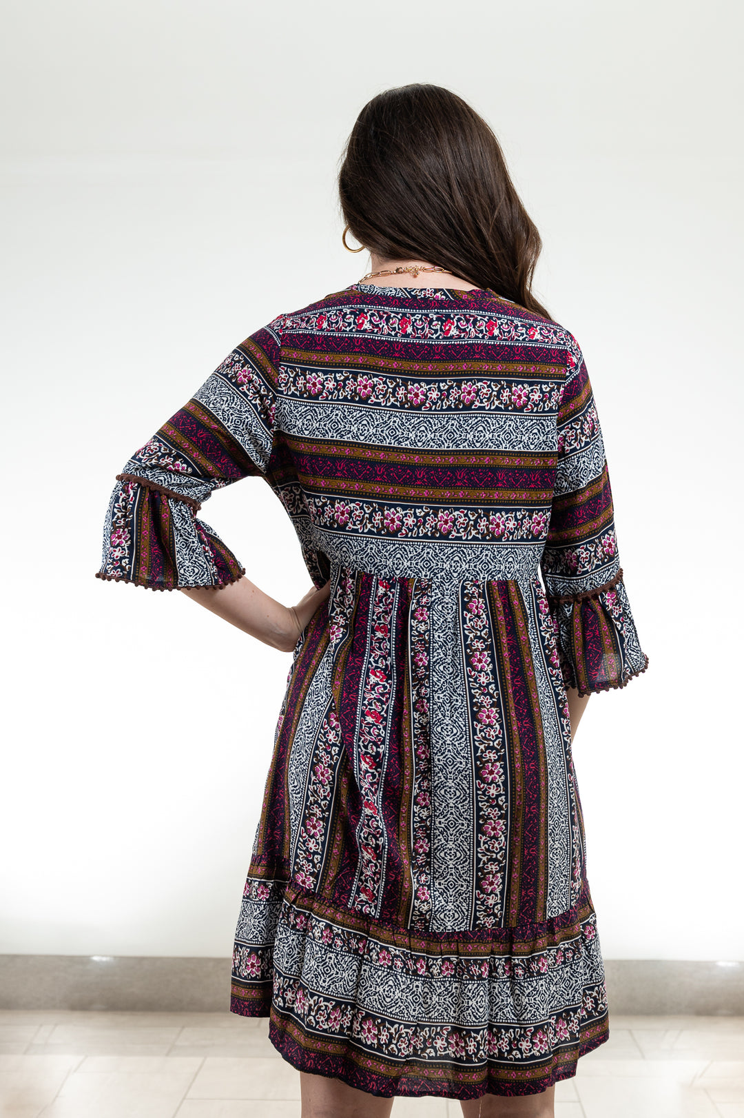 The Carson Dress in Brown and Navy — view 5