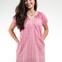 The Michelle Smocked Neck Short Sleeve Dress in Playful Pink
