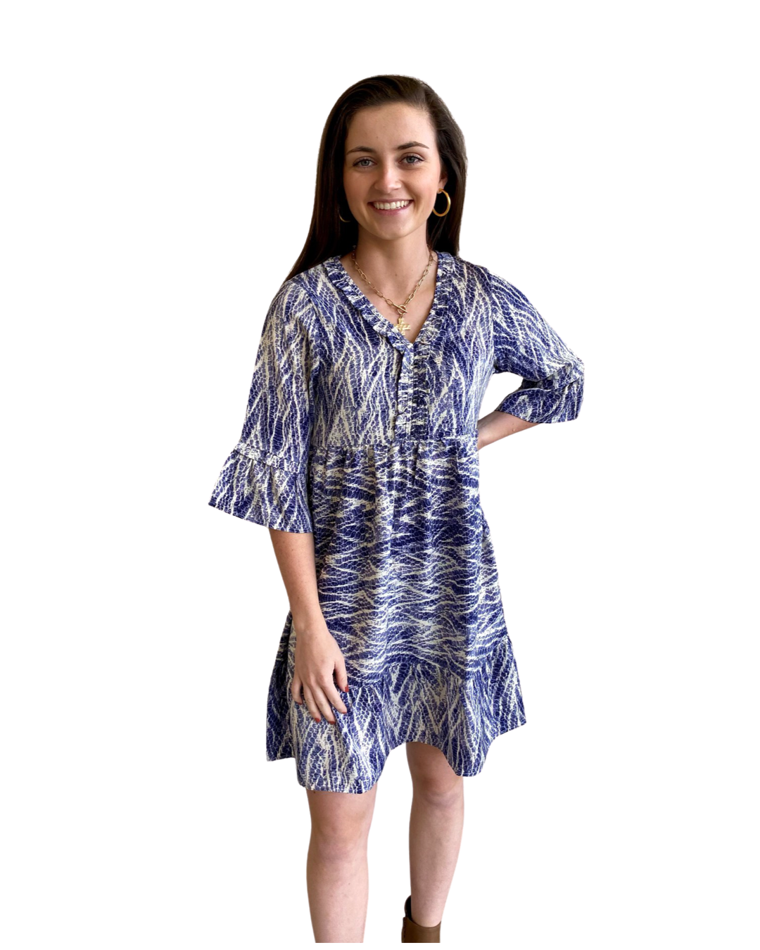 The Carson Dress in Denim Blue and Cream
