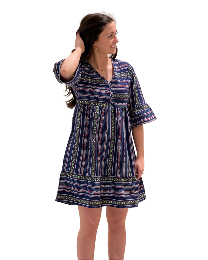The Carson V-Neck Dress in Boho Multi Stripe — view 4