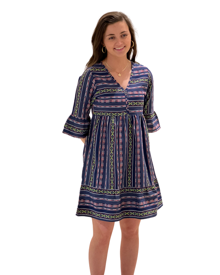 The Carson V-Neck Dress in Boho Multi Stripe — view 3