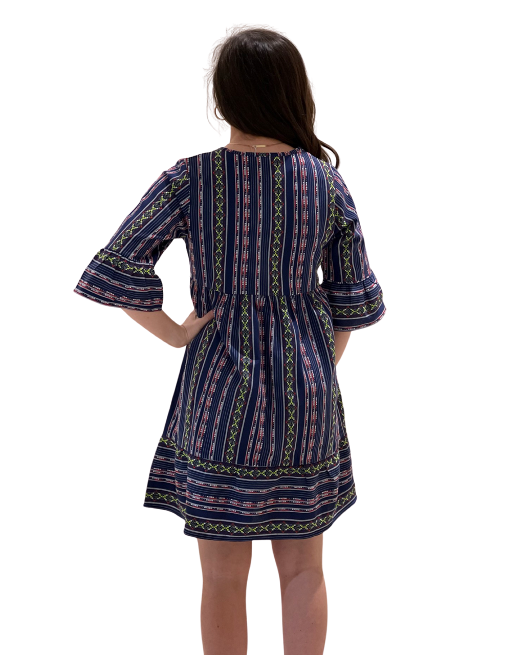 The Carson V-Neck Dress in Boho Multi Stripe — view 2