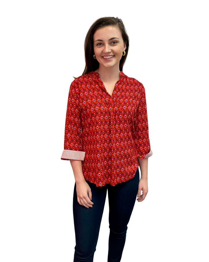 The Eloise Rayon Print Top in Sunset Coral