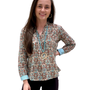The Eloise Block Print Cotton Top in Mocha and Turquoise