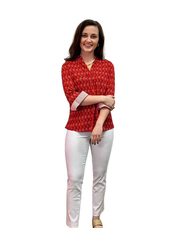 The Eloise Rayon Print Top in Sunset Coral — view 4
