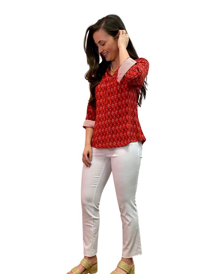 The Eloise Rayon Print Top in Sunset Coral — view 3