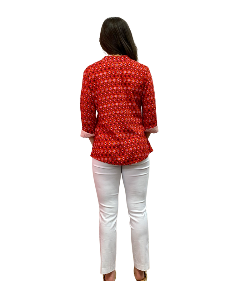 The Eloise Rayon Print Top in Sunset Coral — view 5