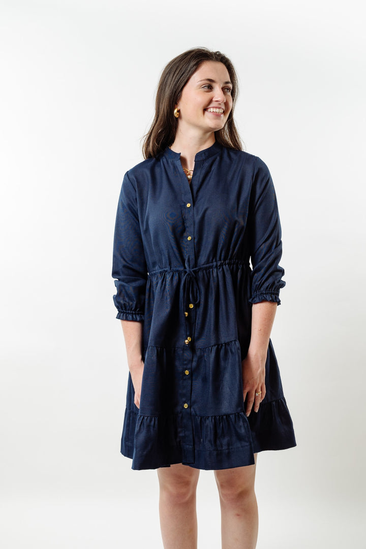 The Hamilton Cinch Waist Dress in Navy