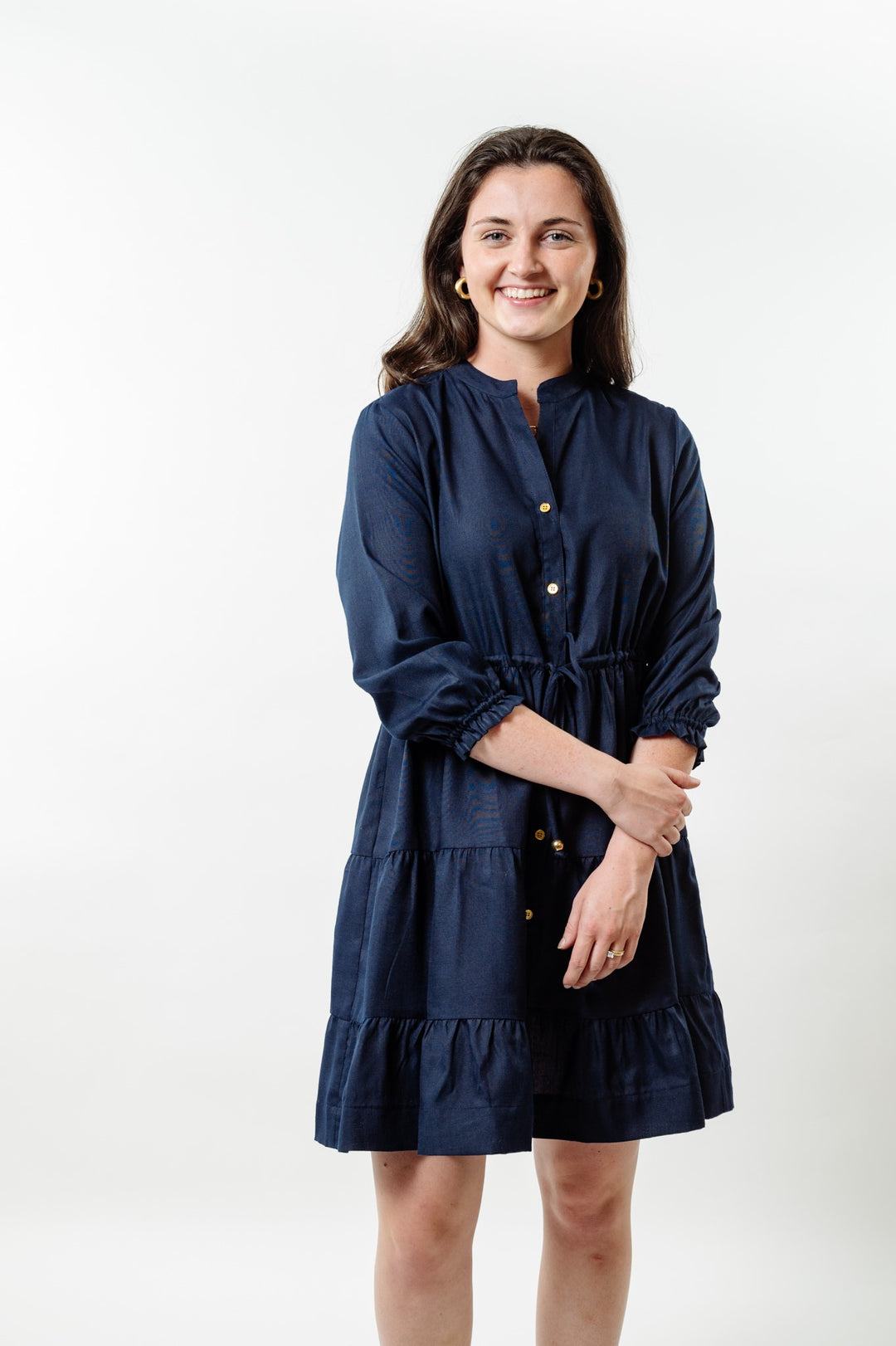 The Hamilton Cinch Waist Dress in Navy — view 4