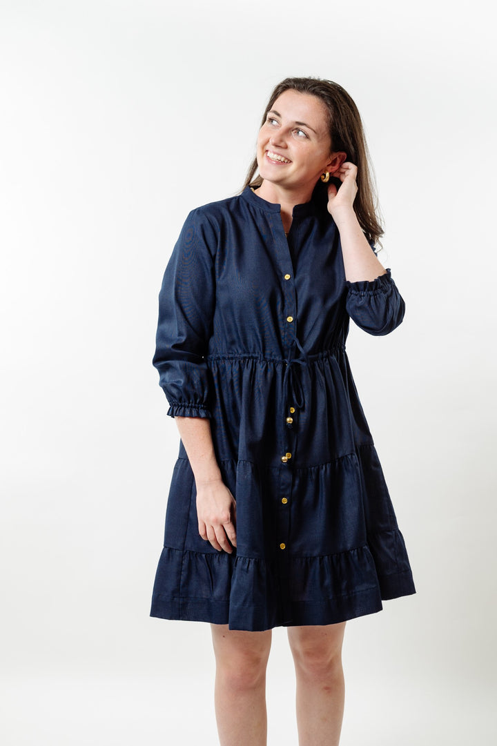 The Hamilton Cinch Waist Dress in Navy — view 3