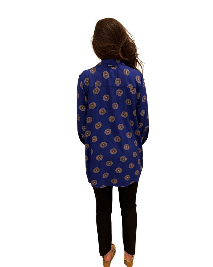 The Harper Medallion Print Top in Blue — view 6