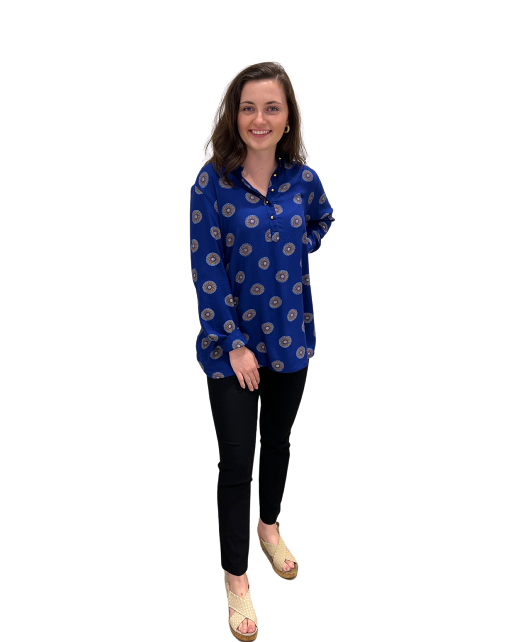 The Harper Medallion Print Top in Blue — view 5