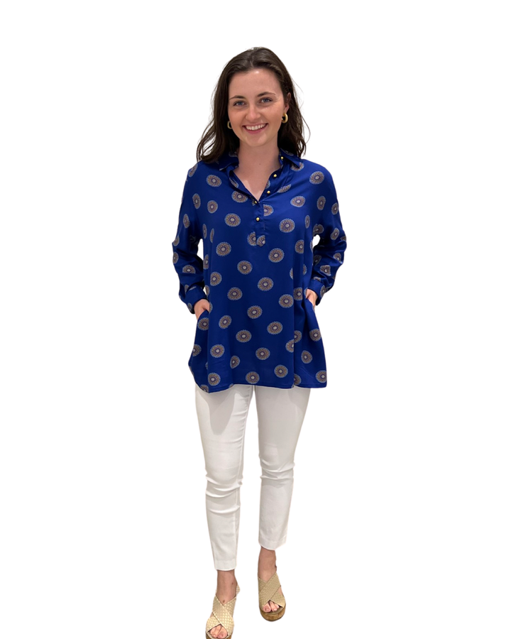 The Harper Medallion Print Top in Blue — view 4