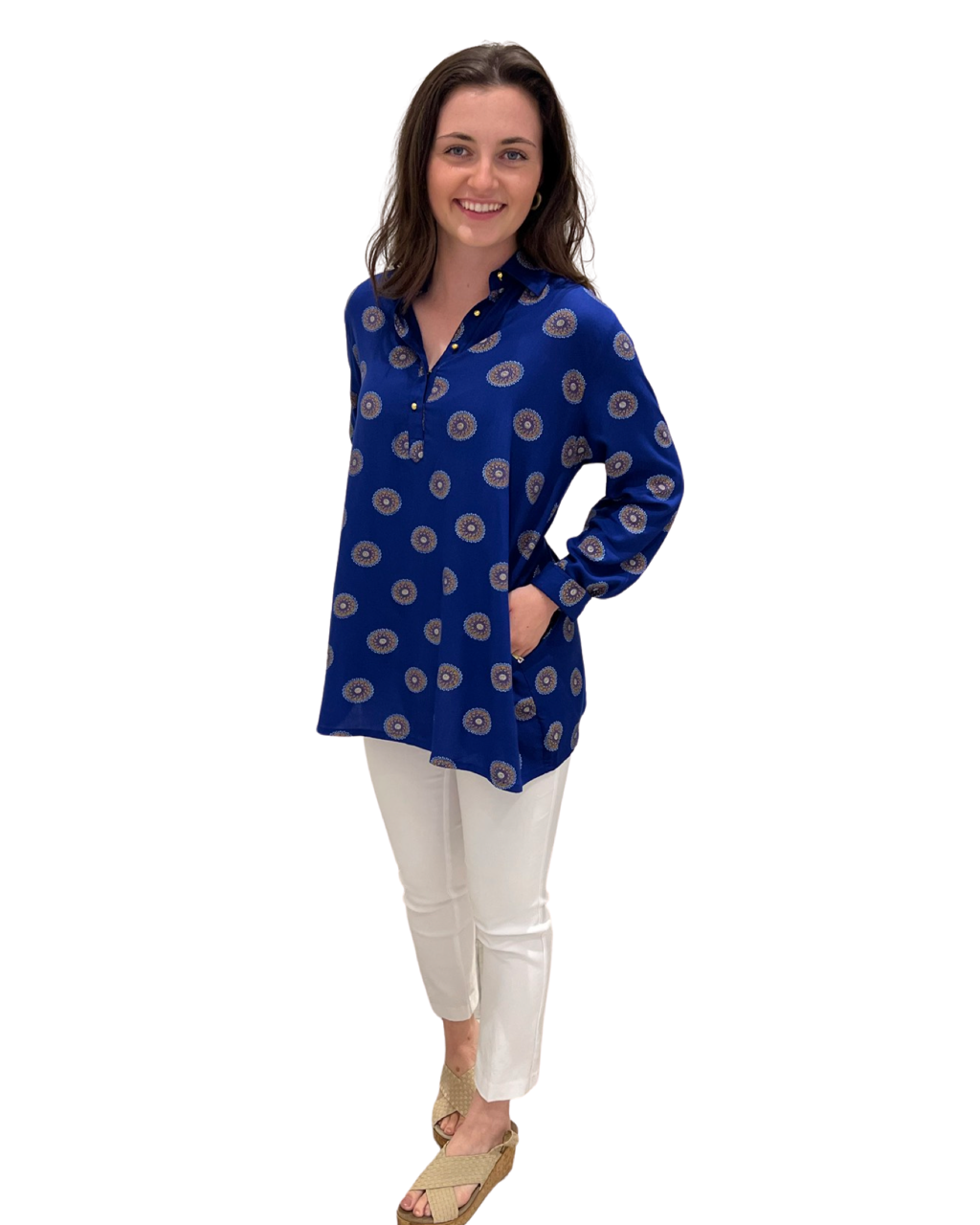 The Harper Medallion Print Top in Blue — view 3