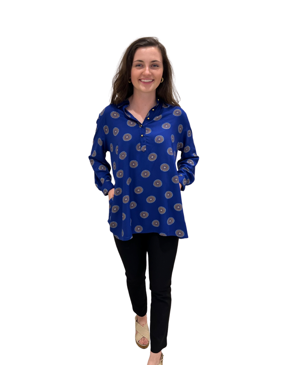 The Harper Medallion Print Top in Blue — view 2