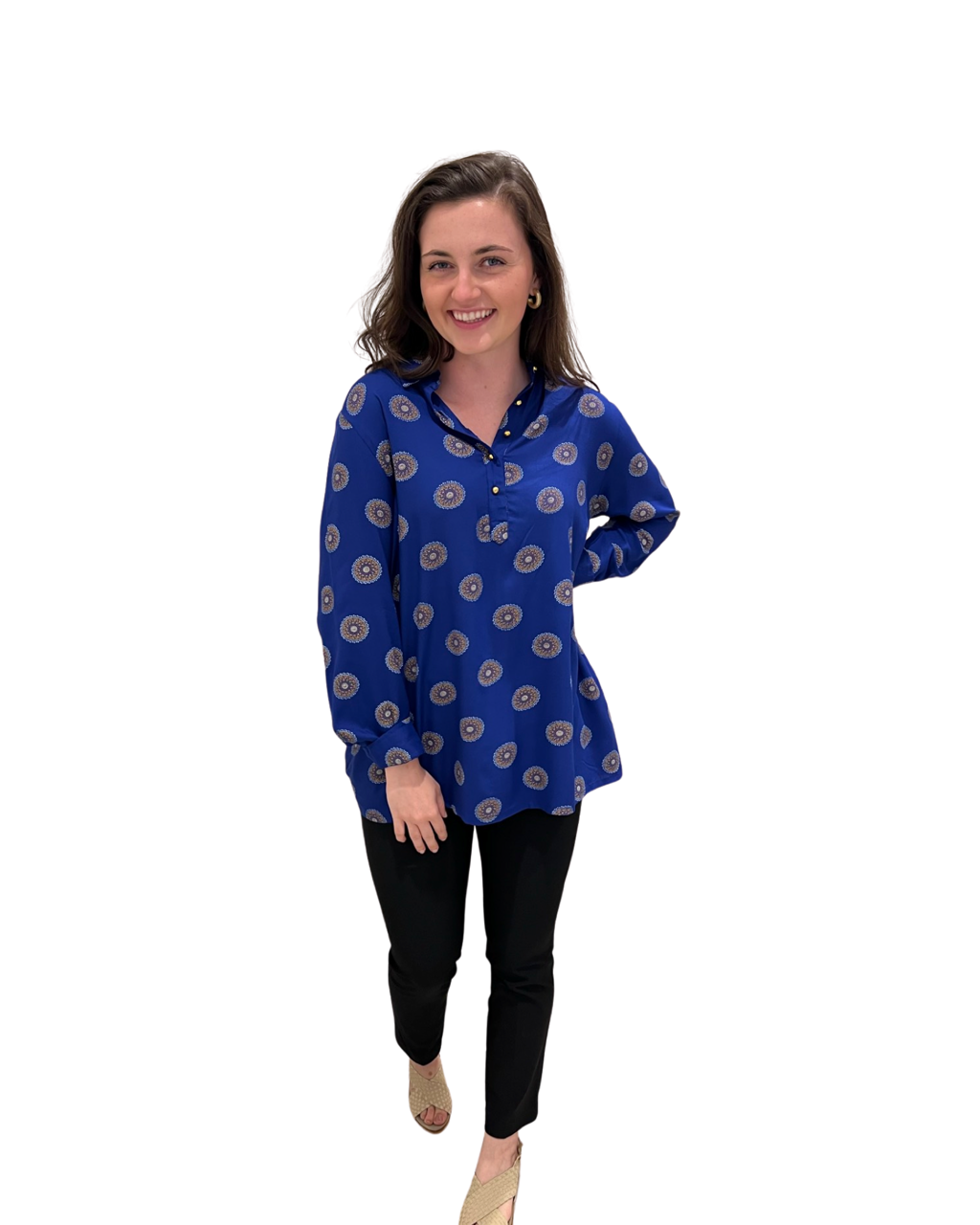 The Harper Medallion Print Top in Blue