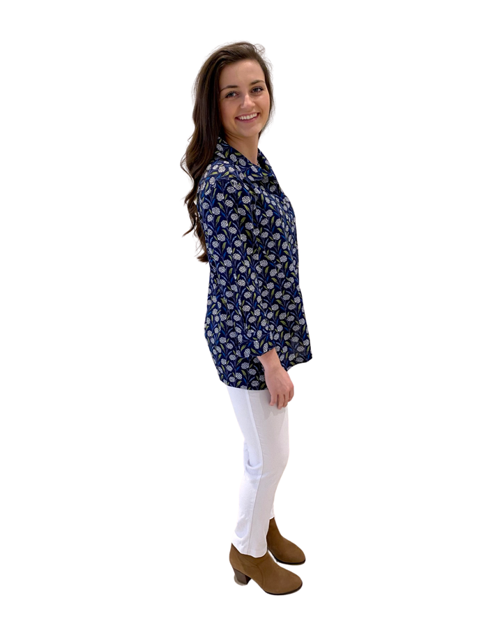 The Mimi Button Front Tunic in Navy Floral — view 4