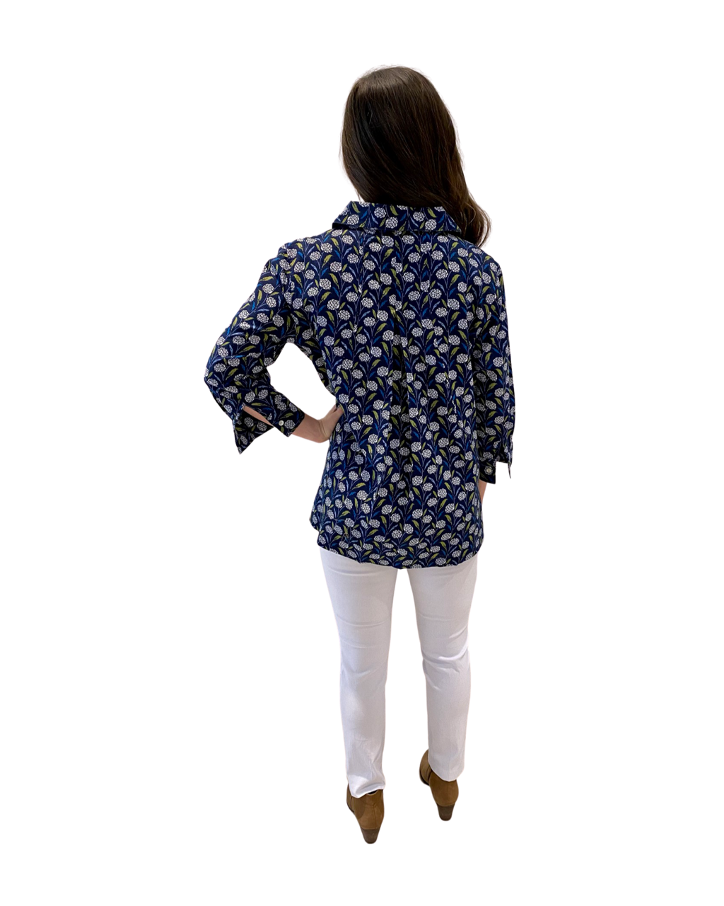 The Mimi Button Front Tunic in Navy Floral — view 3