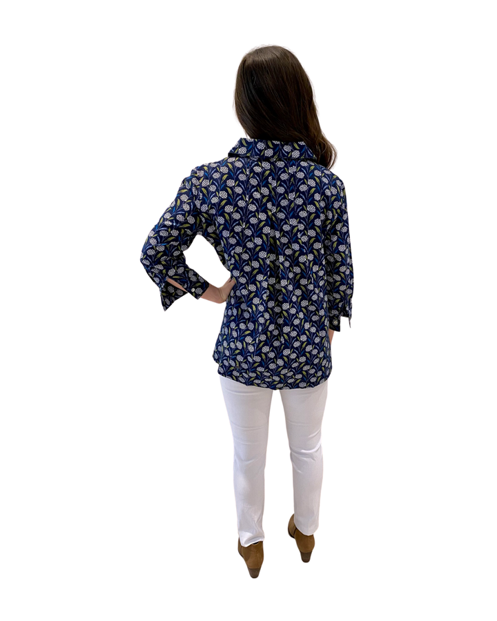 The Mimi Button Front Tunic in Navy Floral — view 3