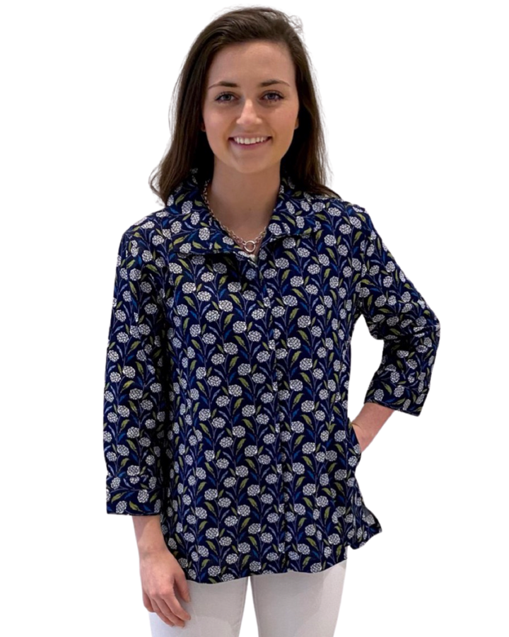 The Mimi Button Front Tunic in Navy Floral