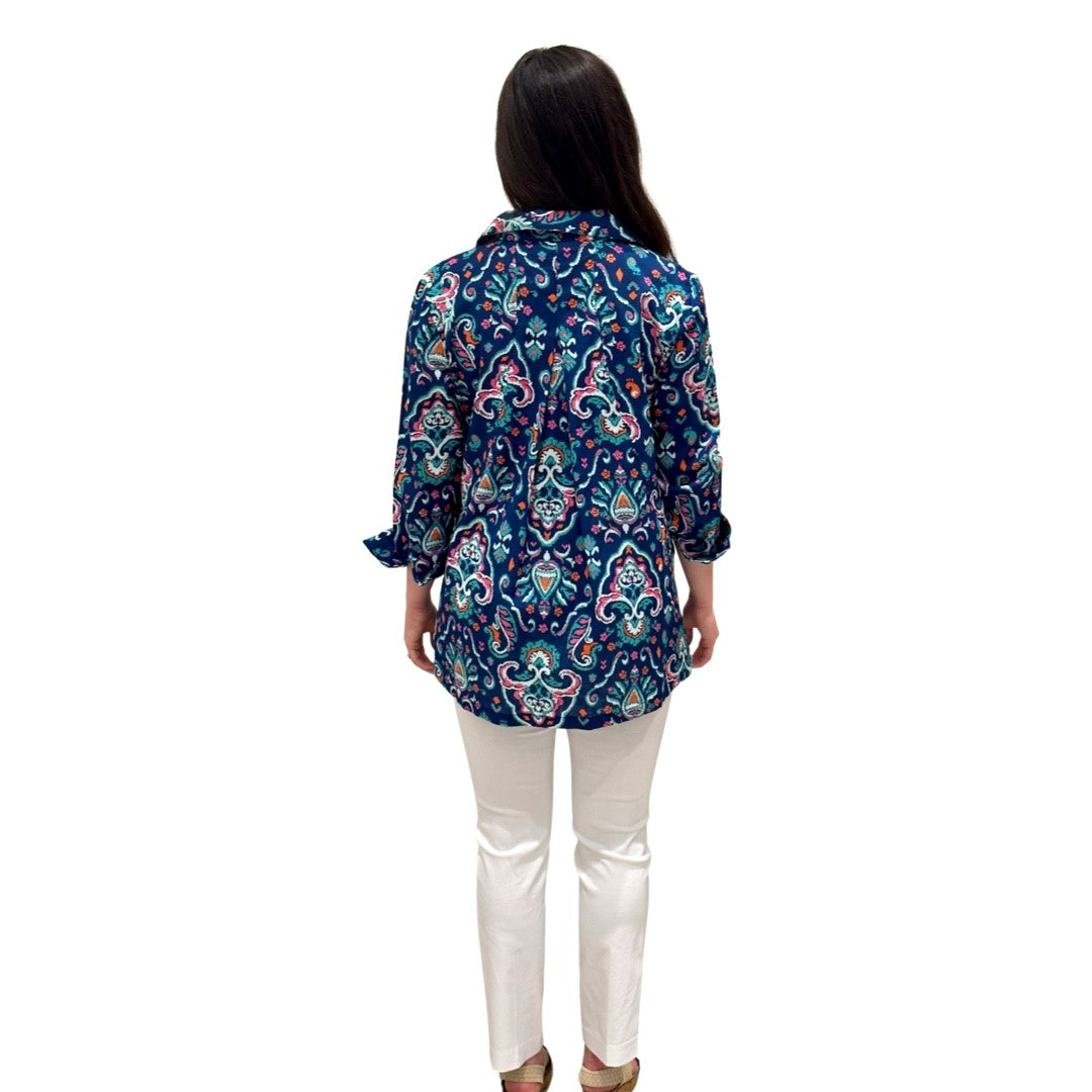 The Mimi Side Pocket Tunic In Multi colored Navy Print — view 3