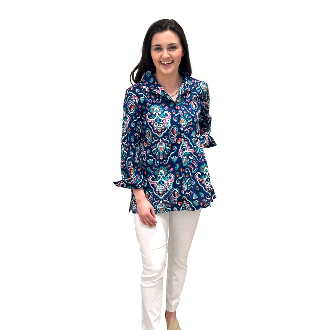 The Mimi Side Pocket Tunic In Multi colored Navy Print — view 2